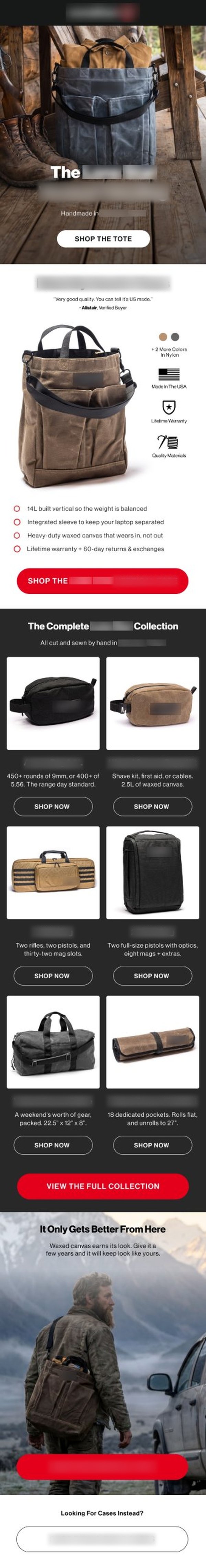 Product launch email for a handmade bag collection