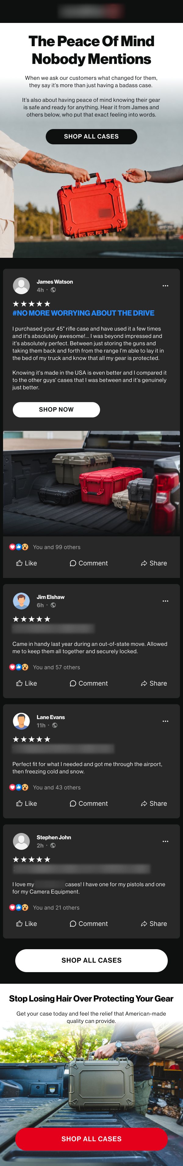 Social proof campaign email built around customer reviews
